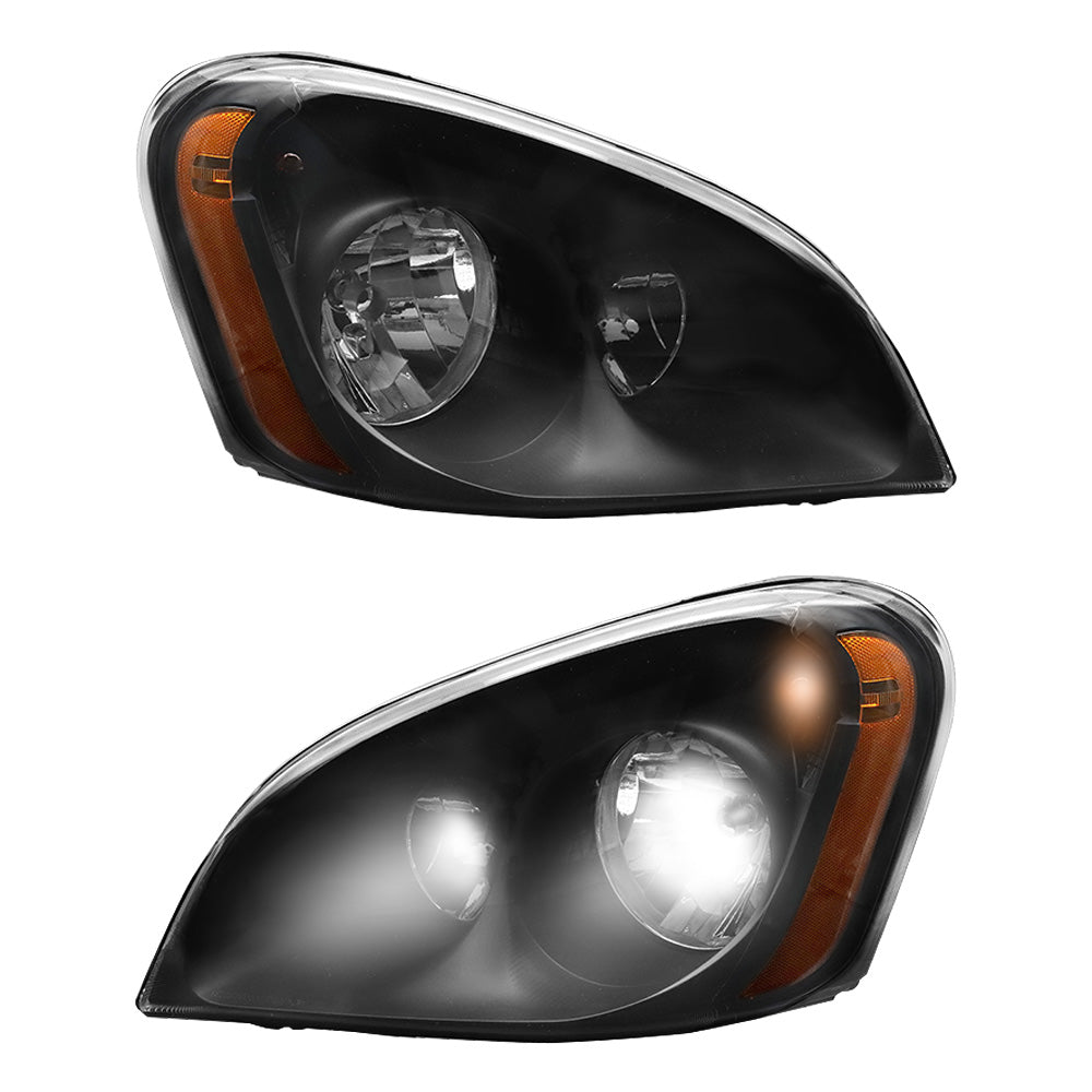 Freightliner Cascadia Halogen Headlights Black With Bulbs