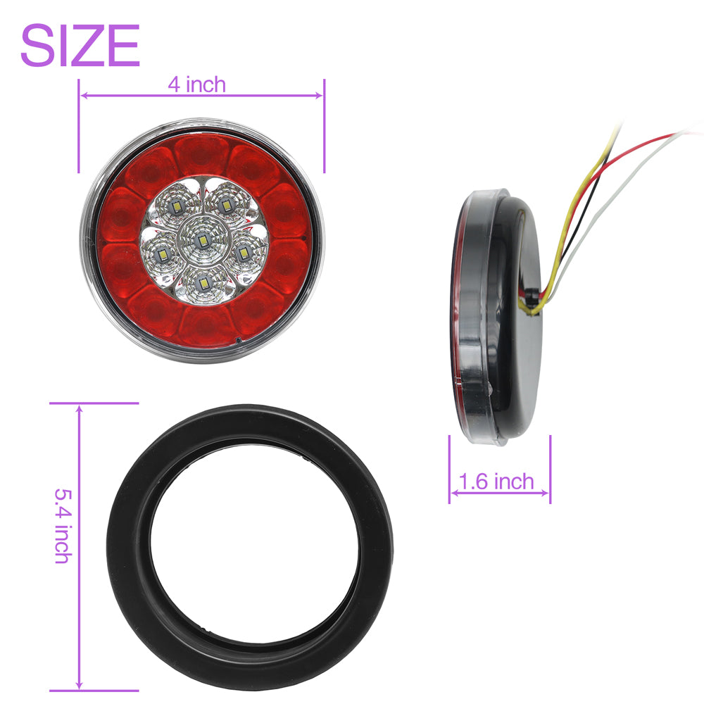 16 LED Tail Lights 4" Round Marker Lights With Rubber Gaskets 4Pcs
