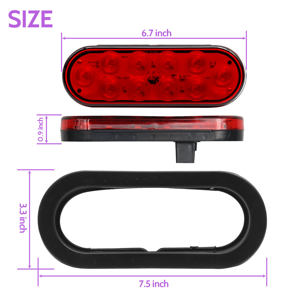 10 LED Tail Lights 6" Oval Marker Lights With Rubber Gaskets 4Pcs