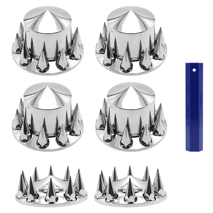 Spiked Semi Truck Removable Hub Covers Kit 2 Front and 4 Rear Include Hub Caps