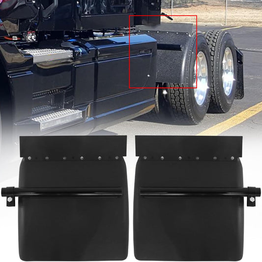 24" x 24" Pair of Black Poly Quarter Fenders Fit for Freightliner Kenworth Volvo Peterbilt Mack International (Polypropylene) Semi Truck