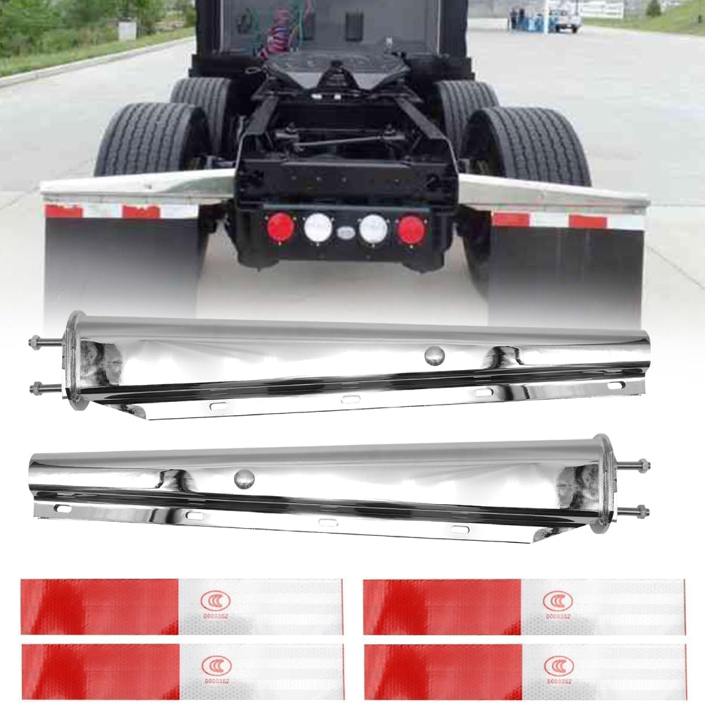 Chrome Straight Spring Loaded Mud Flap Hanger for Semi Trucks 2.5" Bolt Spacing and 30" Length with Reflective Strip Sticker 2PCS