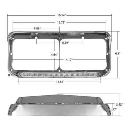 Chrome Headlight Bezels 12" LED Light Strip for Kenworth T400 T600 T800 W900B W900L Peterbilt 378 379 Western Star 4900 Trucks