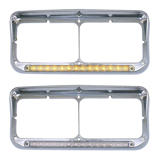 Chrome Headlight Bezels 12" LED Light Strip for Kenworth T400 T600 T800 W900B W900L Peterbilt 378 379 Western Star 4900 Trucks