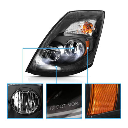 Volvo VNL Black Factory Style LED Headlights 2004-2014