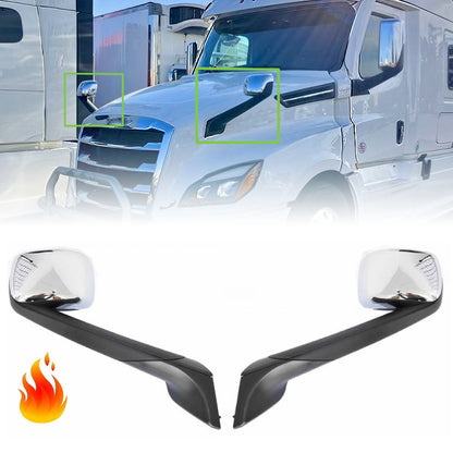 Chrome Hood Mirrors Assembly Compatible with 2018-2021 Freightliner Cascadia