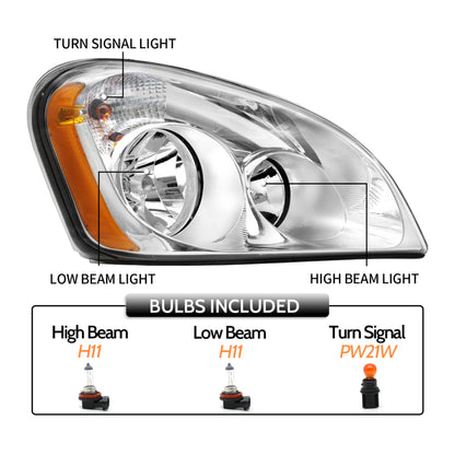 Freightliner Cascadia Halogen Headlights Chrome With Bulbs